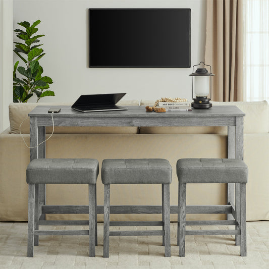 59 Inch Bar Table, Dining Table, Sofa Table with Power Outlet, 3 Upholstered Stools, 4 Piece Bar Table and Chair Set for Living Room, Dining Room, Kitchen - 1st Choice Furniture Direct