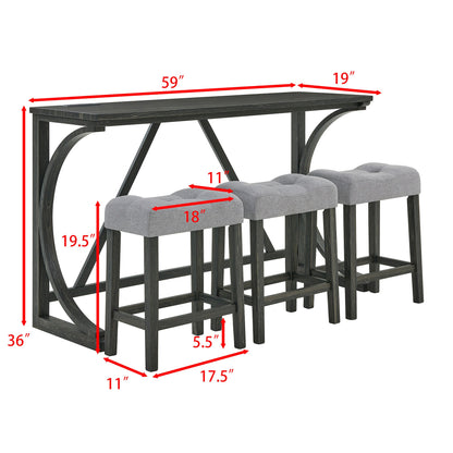 59 Inch Bar Table, Dining Table, Sofa Table with Power Outlet, 3 Upholstered Stools, 4 Piece Bar Table and Chair Set for Living Room, Dining Room, Kitchen - 1st Choice Furniture Direct