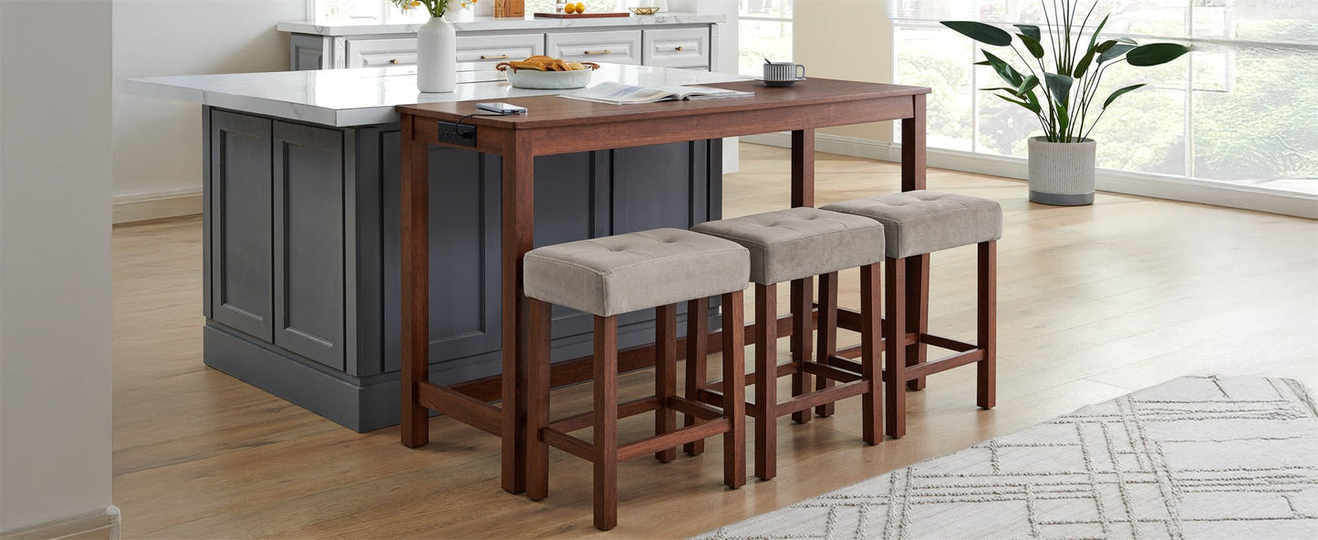 59 Inch Bar Table, Dining Table, Sofa Table with Power Outlet, 3 Upholstered Stools, 4 Piece Bar Table and Chair Set for Living Room, Dining Room, Kitchen - 1st Choice Furniture Direct