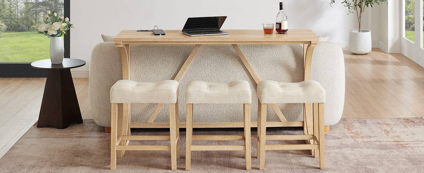 59 Inch Bar Table, Dining Table, Sofa Table with Power Outlet, 3 Upholstered Stools, 4 Piece Bar Table and Chair Set for Living Room, Dining Room, Kitchen - 1st Choice Furniture Direct