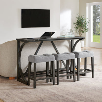 59 Inch Bar Table, Dining Table, Sofa Table with Power Outlet, 3 Upholstered Stools, 4 Piece Bar Table and Chair Set for Living Room, Dining Room, Kitchen - 1st Choice Furniture Direct