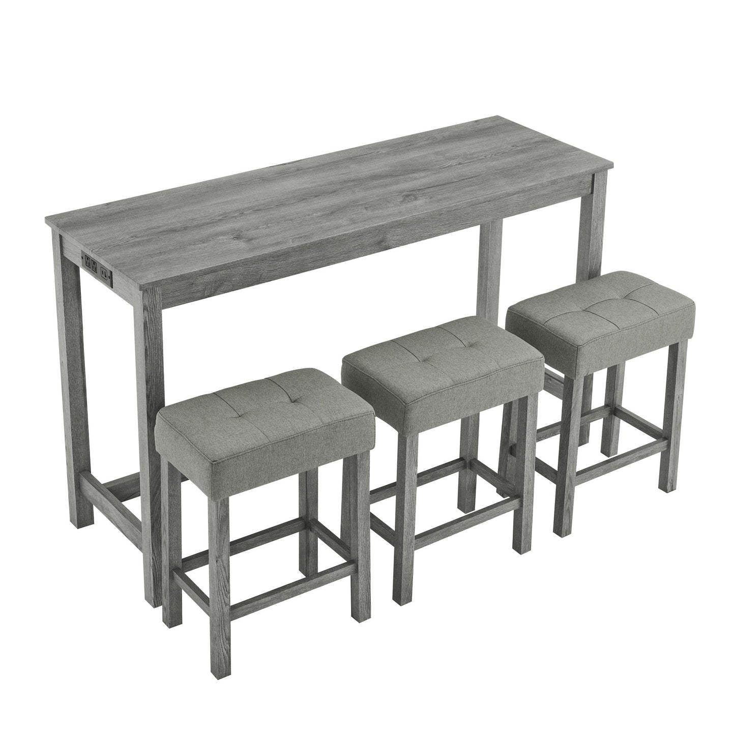 59 Inch Bar Table, Dining Table, Sofa Table with Power Outlet, 3 Upholstered Stools, 4 Piece Bar Table and Chair Set for Living Room, Dining Room, Kitchen - 1st Choice Furniture Direct