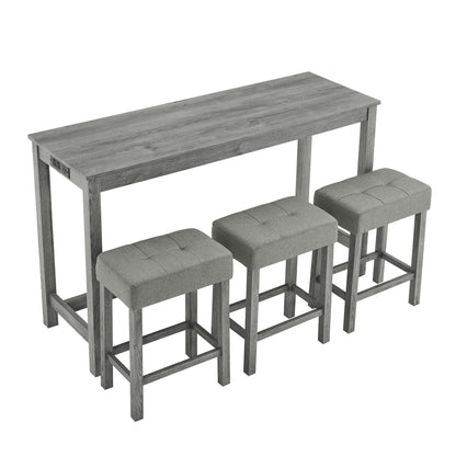 59 Inch Bar Table, Dining Table, Sofa Table with Power Outlet, 3 Upholstered Stools, 4 Piece Bar Table and Chair Set for Living Room, Dining Room, Kitchen - 1st Choice Furniture Direct