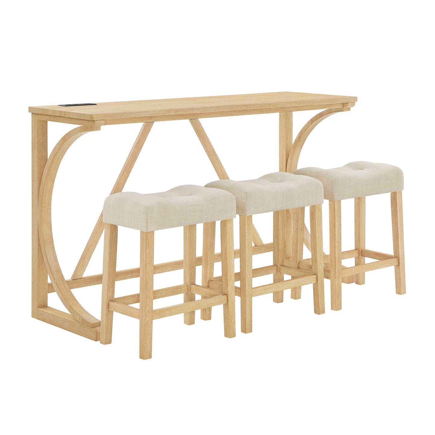 59 Inch Bar Table, Dining Table, Sofa Table with Power Outlet, 3 Upholstered Stools, 4 Piece Bar Table and Chair Set for Living Room, Dining Room, Kitchen - 1st Choice Furniture Direct