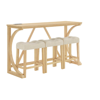 59 Inch Bar Table, Dining Table, Sofa Table with Power Outlet, 3 Upholstered Stools, 4 Piece Bar Table and Chair Set for Living Room, Dining Room, Kitchen - 1st Choice Furniture Direct