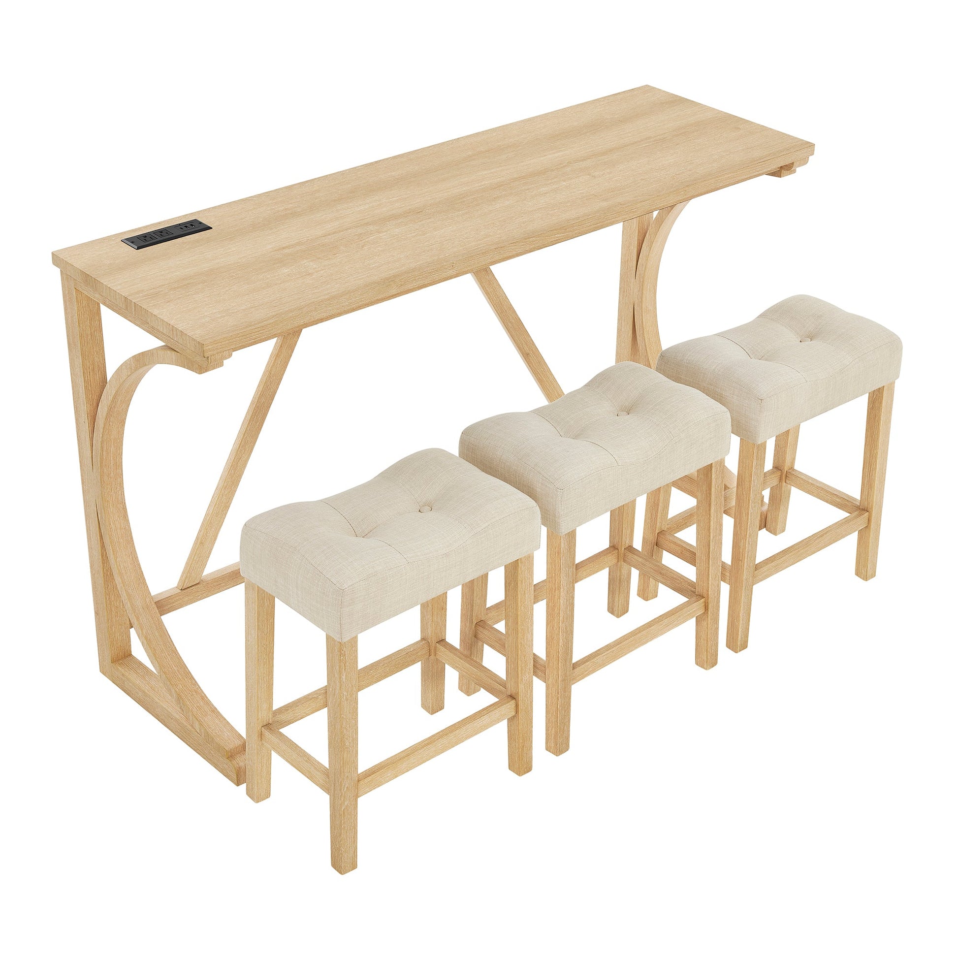 59 Inch Bar Table, Dining Table, Sofa Table with Power Outlet, 3 Upholstered Stools, 4 Piece Bar Table and Chair Set for Living Room, Dining Room, Kitchen - 1st Choice Furniture Direct