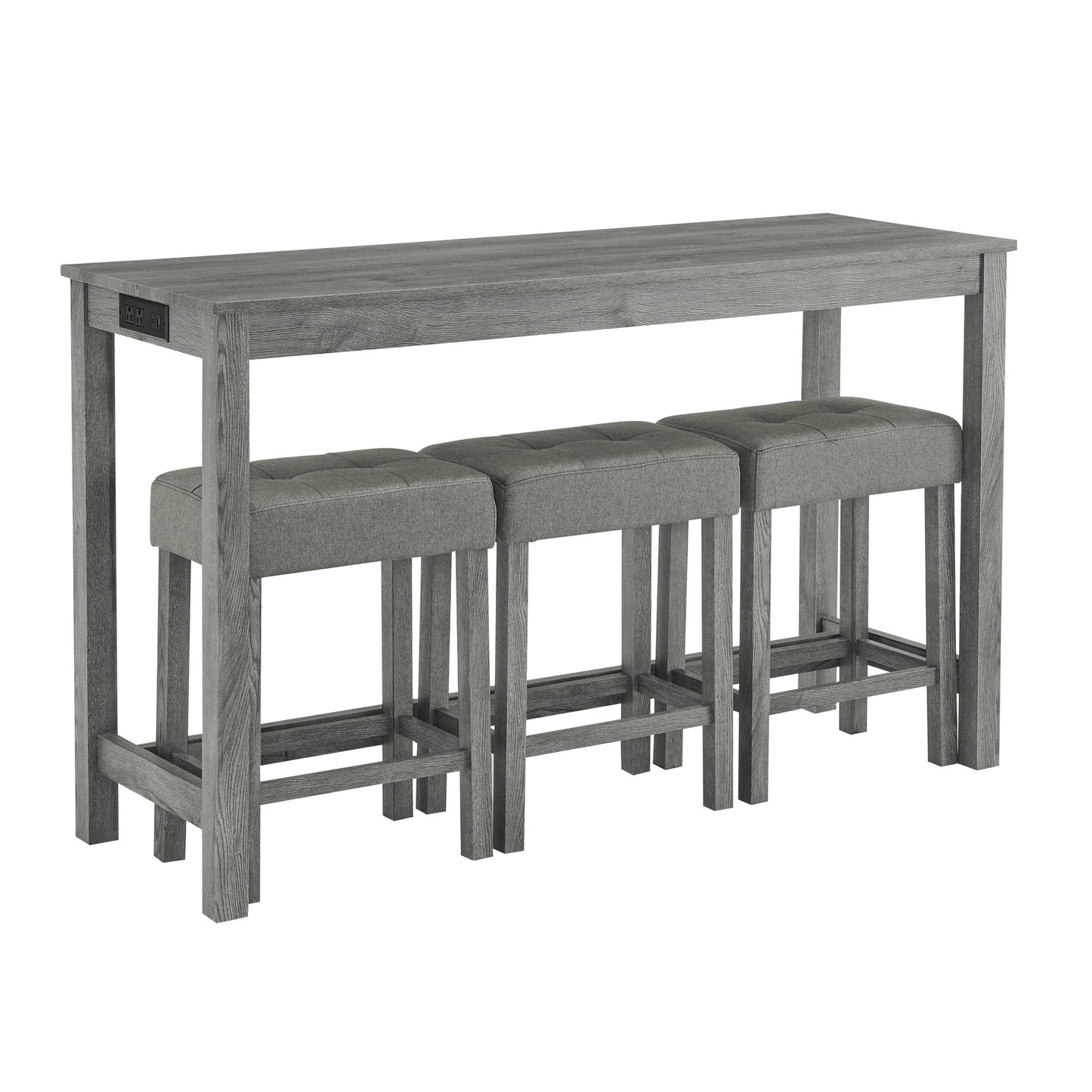59 Inch Bar Table, Dining Table, Sofa Table with Power Outlet, 3 Upholstered Stools, 4 Piece Bar Table and Chair Set for Living Room, Dining Room, Kitchen - 1st Choice Furniture Direct