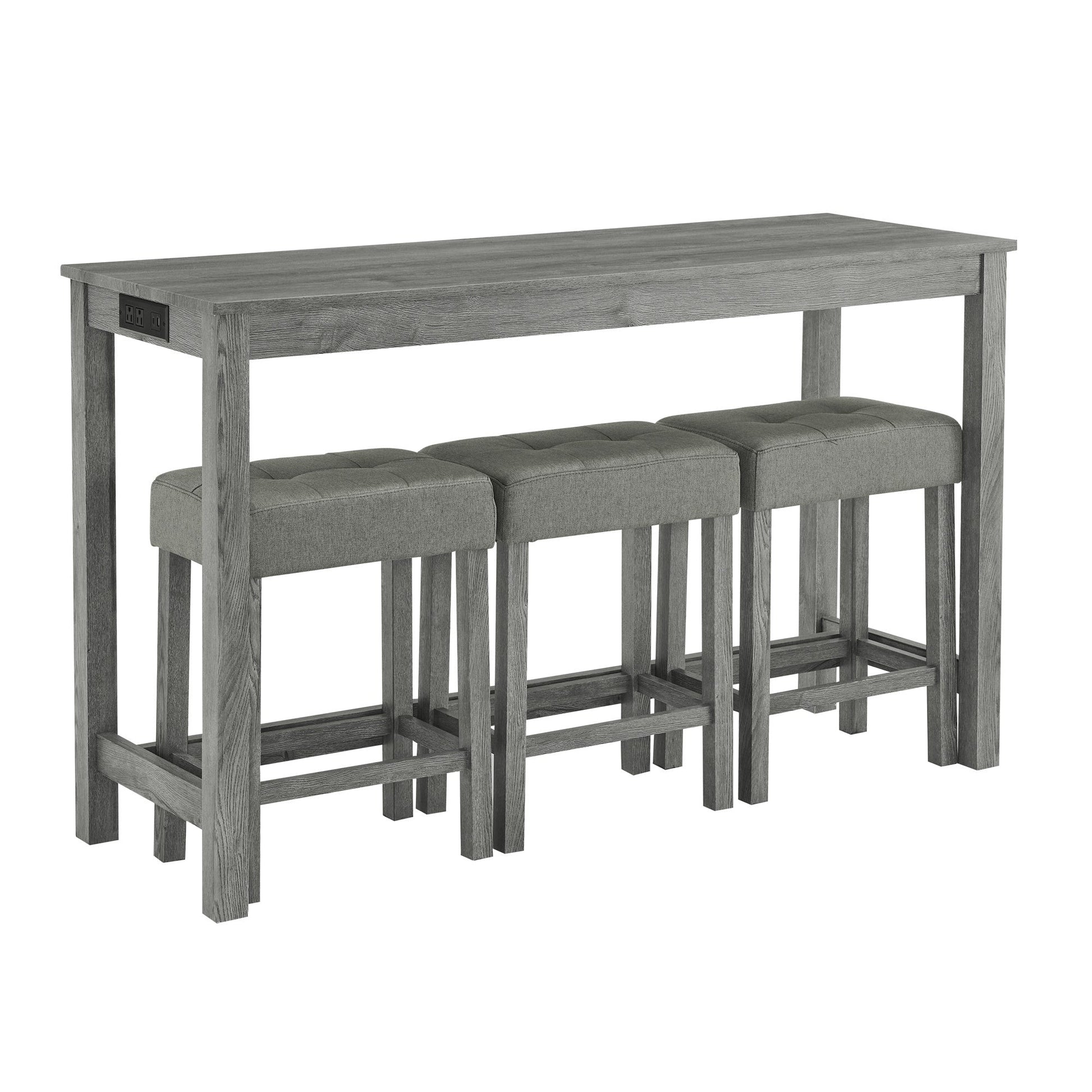 59 Inch Bar Table, Dining Table, Sofa Table with Power Outlet, 3 Upholstered Stools, 4 Piece Bar Table and Chair Set for Living Room, Dining Room, Kitchen - 1st Choice Furniture Direct