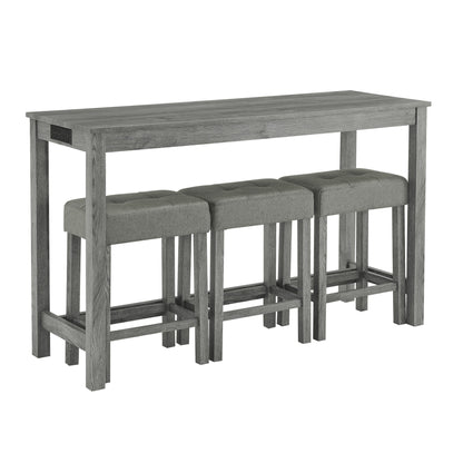 59 Inch Bar Table, Dining Table, Sofa Table with Power Outlet, 3 Upholstered Stools, 4 Piece Bar Table and Chair Set for Living Room, Dining Room, Kitchen - 1st Choice Furniture Direct