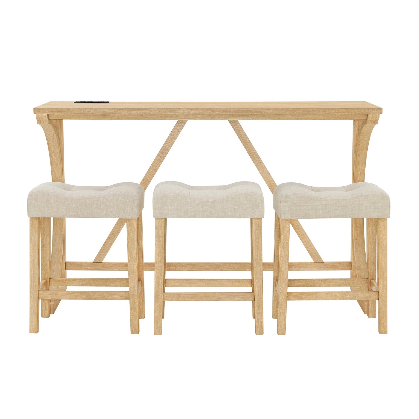 59 Inch Bar Table, Dining Table, Sofa Table with Power Outlet, 3 Upholstered Stools, 4 Piece Bar Table and Chair Set for Living Room, Dining Room, Kitchen - 1st Choice Furniture Direct