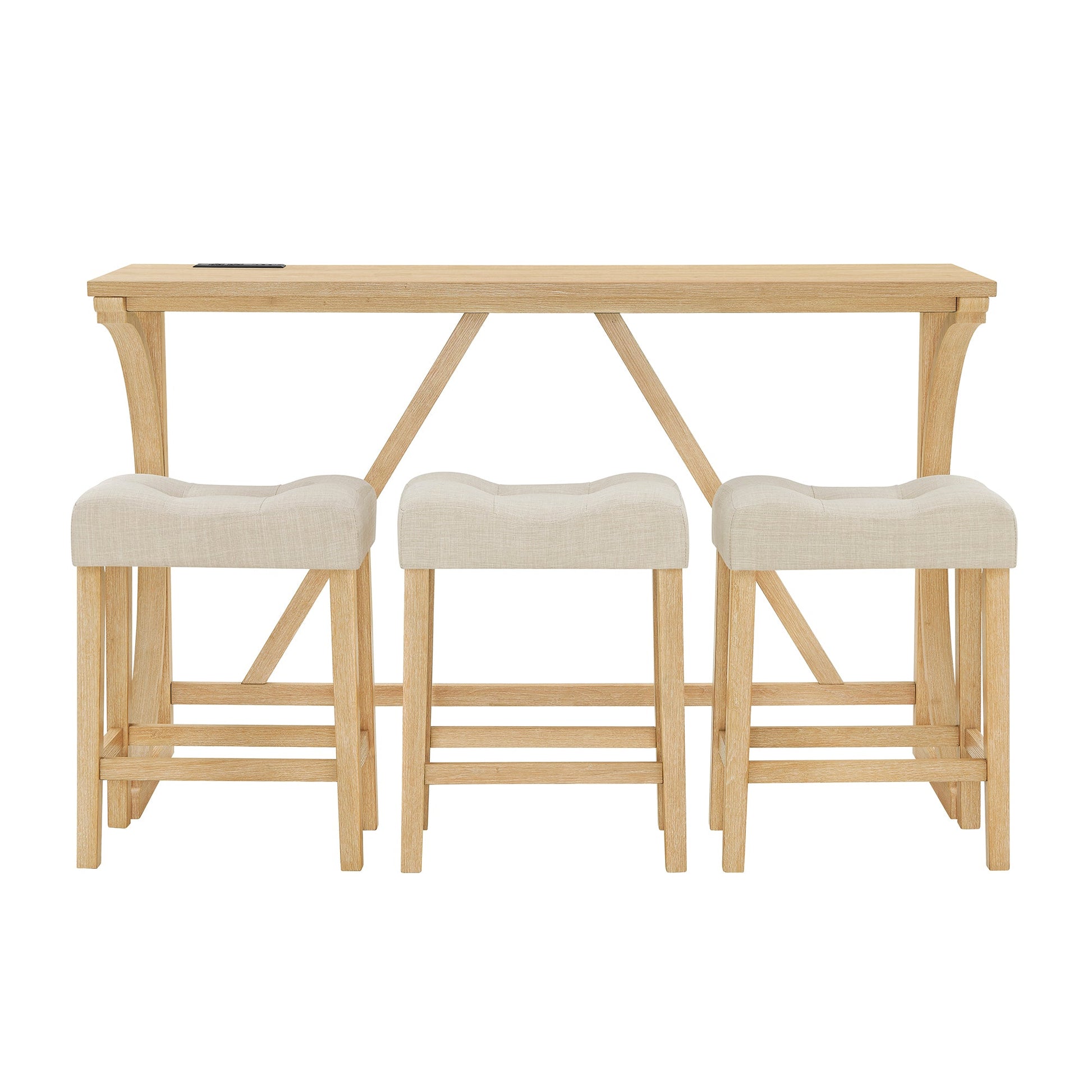 59 Inch Bar Table, Dining Table, Sofa Table with Power Outlet, 3 Upholstered Stools, 4 Piece Bar Table and Chair Set for Living Room, Dining Room, Kitchen - 1st Choice Furniture Direct