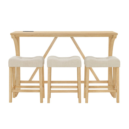 59 Inch Bar Table, Dining Table, Sofa Table with Power Outlet, 3 Upholstered Stools, 4 Piece Bar Table and Chair Set for Living Room, Dining Room, Kitchen - 1st Choice Furniture Direct