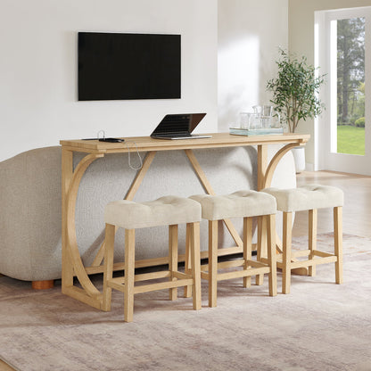 59 Inch Bar Table, Dining Table, Sofa Table with Power Outlet, 3 Upholstered Stools, 4 Piece Bar Table and Chair Set for Living Room, Dining Room, Kitchen - 1st Choice Furniture Direct