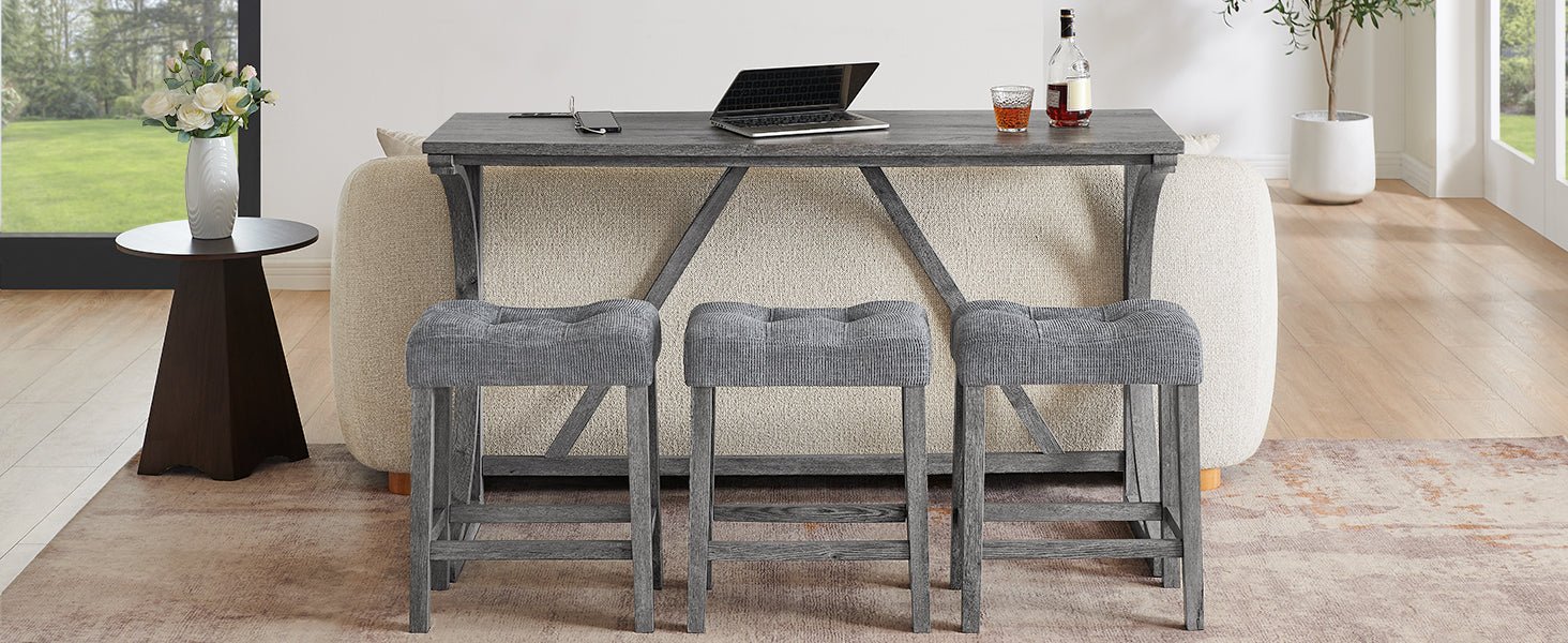 59 Inch Bar Table, Dining Table, Sofa Table with Power Outlet, 3 Upholstered Stools, 4 Piece Bar Table and Chair Set for Living Room, Dining Room, Kitchen - 1st Choice Furniture Direct