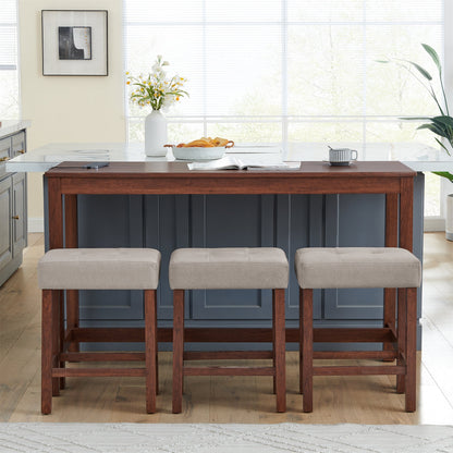 59 Inch Bar Table, Dining Table, Sofa Table with Power Outlet, 3 Upholstered Stools, 4 Piece Bar Table and Chair Set for Living Room, Dining Room, Kitchen - 1st Choice Furniture Direct