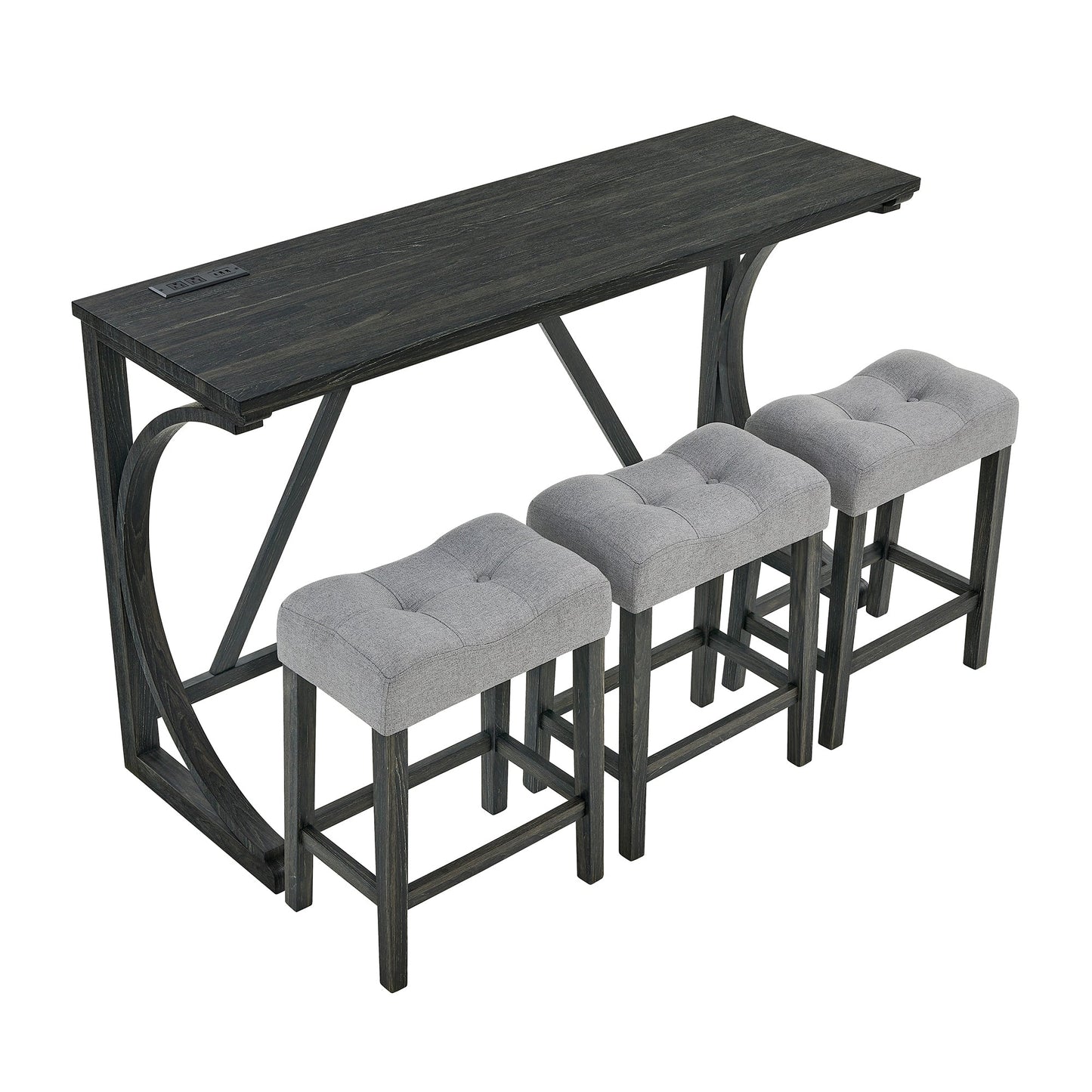 59 Inch Bar Table, Dining Table, Sofa Table with Power Outlet, 3 Upholstered Stools, 4 Piece Bar Table and Chair Set for Living Room, Dining Room, Kitchen - 1st Choice Furniture Direct