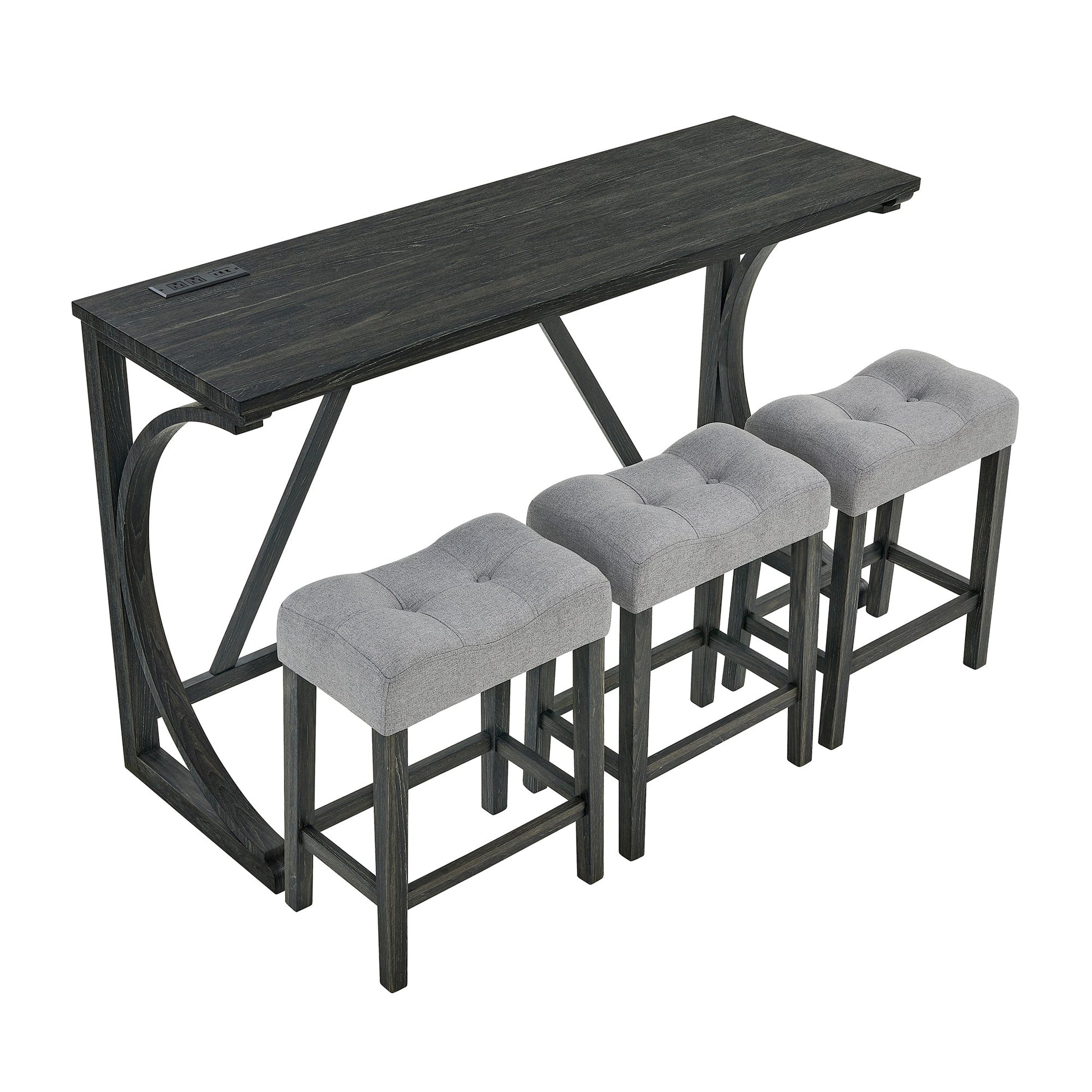 59 Inch Bar Table, Dining Table, Sofa Table with Power Outlet, 3 Upholstered Stools, 4 Piece Bar Table and Chair Set for Living Room, Dining Room, Kitchen - 1st Choice Furniture Direct