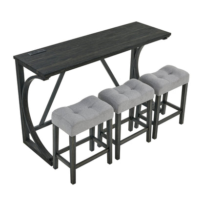 59 Inch Bar Table, Dining Table, Sofa Table with Power Outlet, 3 Upholstered Stools, 4 Piece Bar Table and Chair Set for Living Room, Dining Room, Kitchen - 1st Choice Furniture Direct