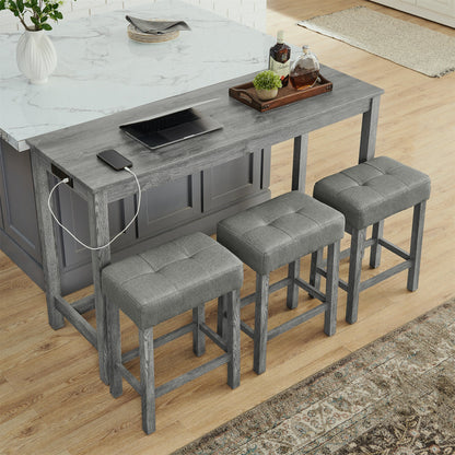 59 Inch Bar Table, Dining Table, Sofa Table with Power Outlet, 3 Upholstered Stools, 4 Piece Bar Table and Chair Set for Living Room, Dining Room, Kitchen - 1st Choice Furniture Direct