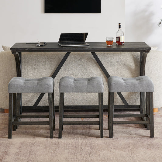 59 Inch Bar Table, Dining Table, Sofa Table with Power Outlet, 3 Upholstered Stools, 4 Piece Bar Table and Chair Set for Living Room, Dining Room, Kitchen - 1st Choice Furniture Direct