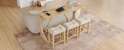 59 Inch Bar Table, Dining Table, Sofa Table with Power Outlet, 3 Upholstered Stools, 4 Piece Bar Table and Chair Set for Living Room, Dining Room, Kitchen - 1st Choice Furniture Direct