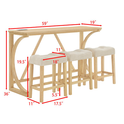 59 Inch Bar Table, Dining Table, Sofa Table with Power Outlet, 3 Upholstered Stools, 4 Piece Bar Table and Chair Set for Living Room, Dining Room, Kitchen - 1st Choice Furniture Direct