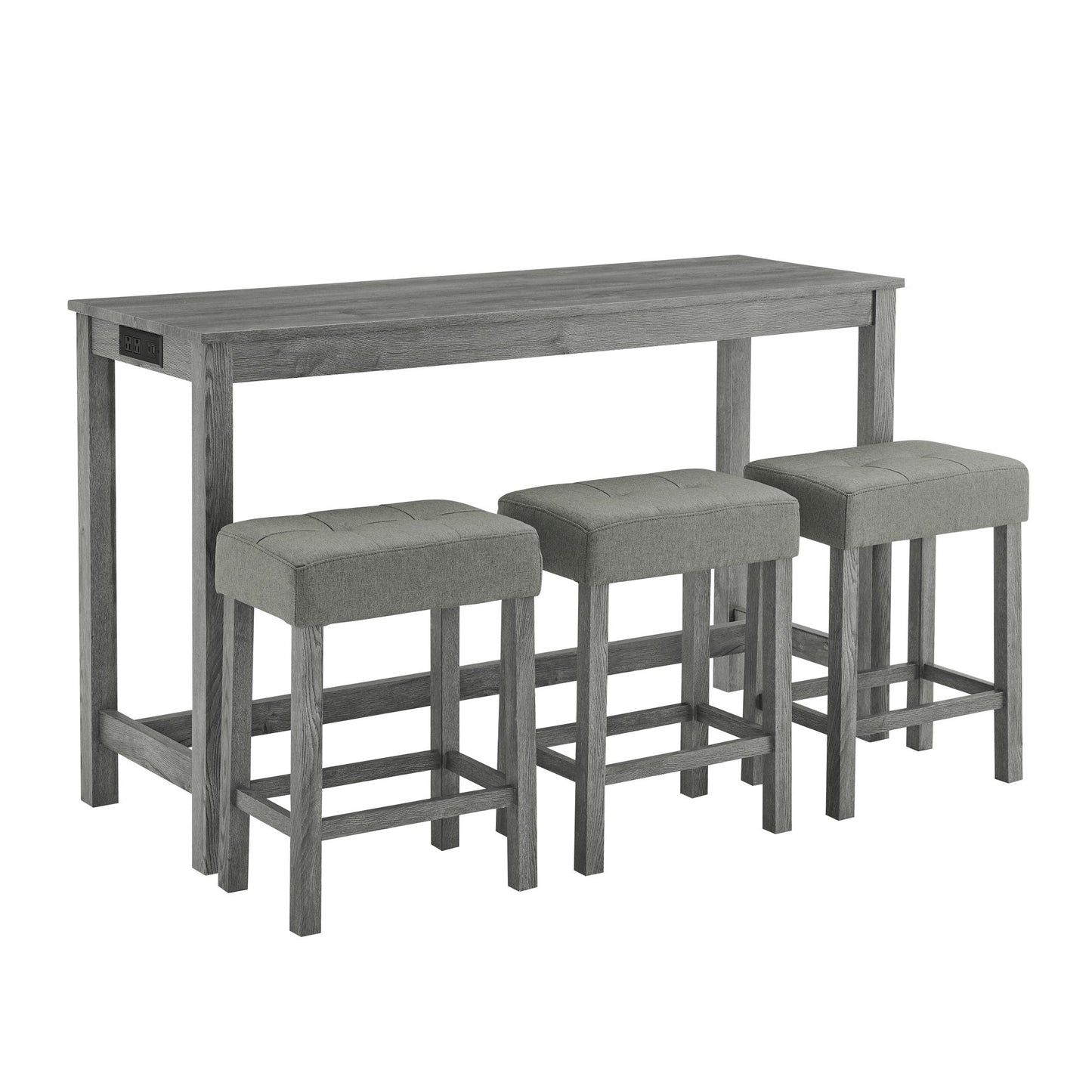 59 Inch Bar Table, Dining Table, Sofa Table with Power Outlet, 3 Upholstered Stools, 4 Piece Bar Table and Chair Set for Living Room, Dining Room, Kitchen - 1st Choice Furniture Direct