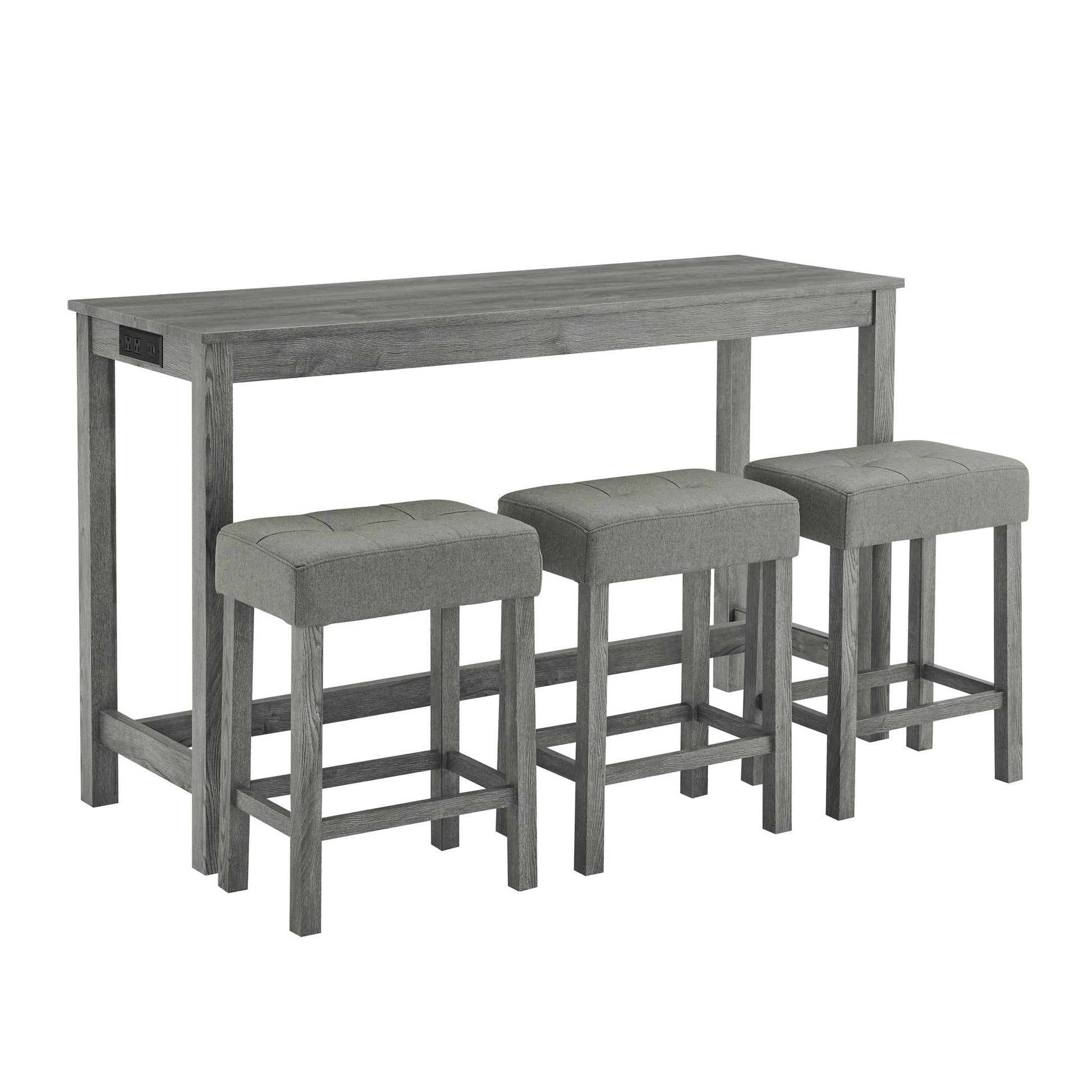 59 Inch Bar Table, Dining Table, Sofa Table with Power Outlet, 3 Upholstered Stools, 4 Piece Bar Table and Chair Set for Living Room, Dining Room, Kitchen - 1st Choice Furniture Direct