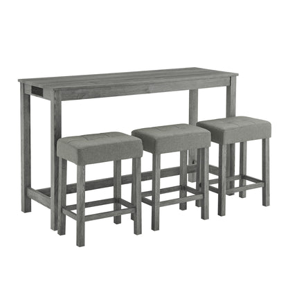 59 Inch Bar Table, Dining Table, Sofa Table with Power Outlet, 3 Upholstered Stools, 4 Piece Bar Table and Chair Set for Living Room, Dining Room, Kitchen - 1st Choice Furniture Direct