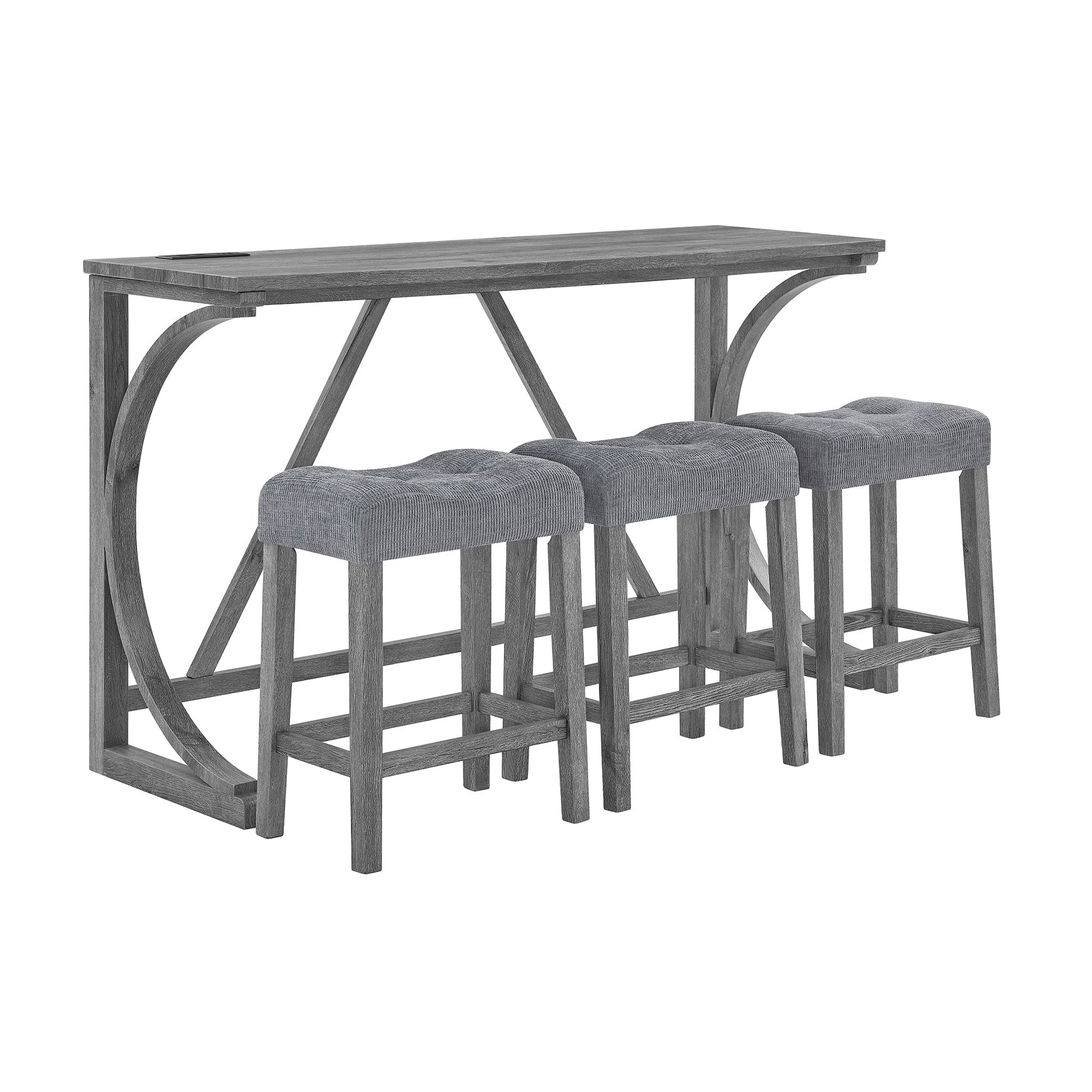 59 Inch Bar Table, Dining Table, Sofa Table with Power Outlet, 3 Upholstered Stools, 4 Piece Bar Table and Chair Set for Living Room, Dining Room, Kitchen - 1st Choice Furniture Direct