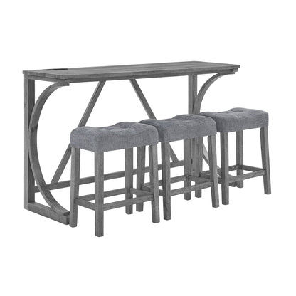 59 Inch Bar Table, Dining Table, Sofa Table with Power Outlet, 3 Upholstered Stools, 4 Piece Bar Table and Chair Set for Living Room, Dining Room, Kitchen - 1st Choice Furniture Direct