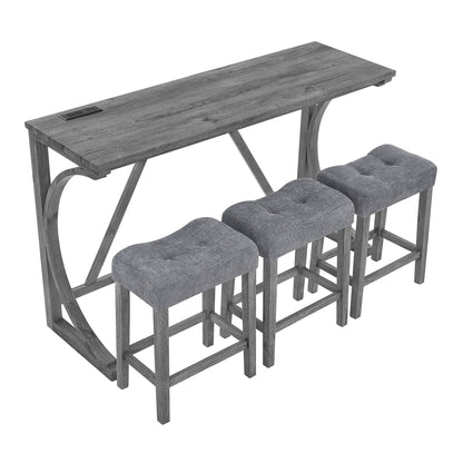 59 Inch Bar Table, Dining Table, Sofa Table with Power Outlet, 3 Upholstered Stools, 4 Piece Bar Table and Chair Set for Living Room, Dining Room, Kitchen - 1st Choice Furniture Direct