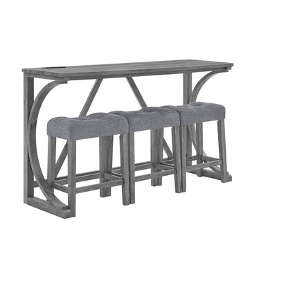 59 Inch Bar Table, Dining Table, Sofa Table with Power Outlet, 3 Upholstered Stools, 4 Piece Bar Table and Chair Set for Living Room, Dining Room, Kitchen - 1st Choice Furniture Direct