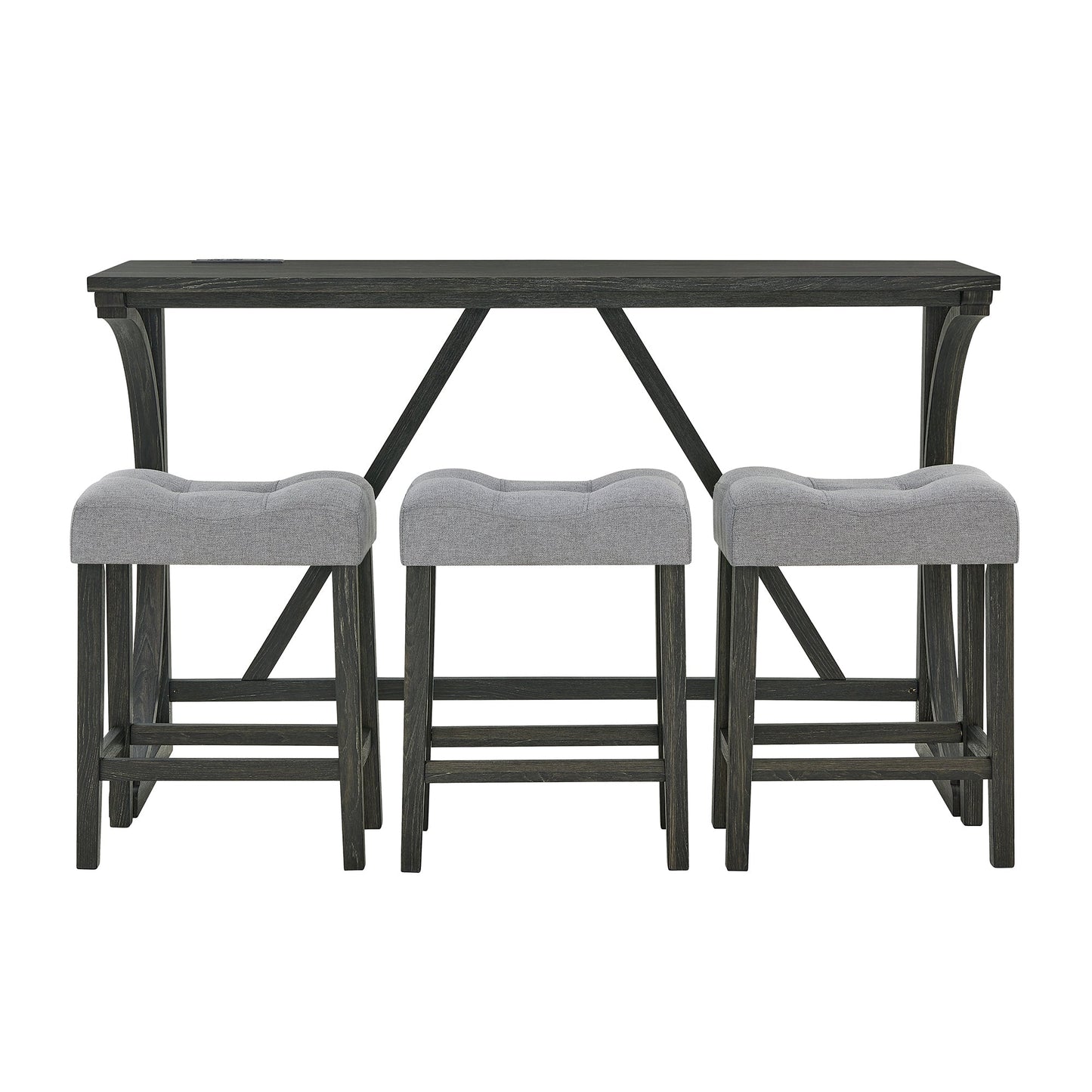 59 Inch Bar Table, Dining Table, Sofa Table with Power Outlet, 3 Upholstered Stools, 4 Piece Bar Table and Chair Set for Living Room, Dining Room, Kitchen - 1st Choice Furniture Direct