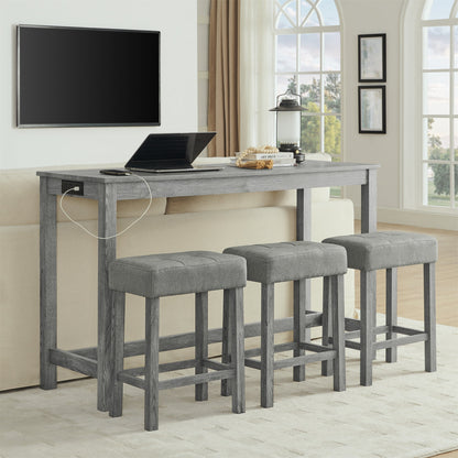 59 Inch Bar Table, Dining Table, Sofa Table with Power Outlet, 3 Upholstered Stools, 4 Piece Bar Table and Chair Set for Living Room, Dining Room, Kitchen - 1st Choice Furniture Direct