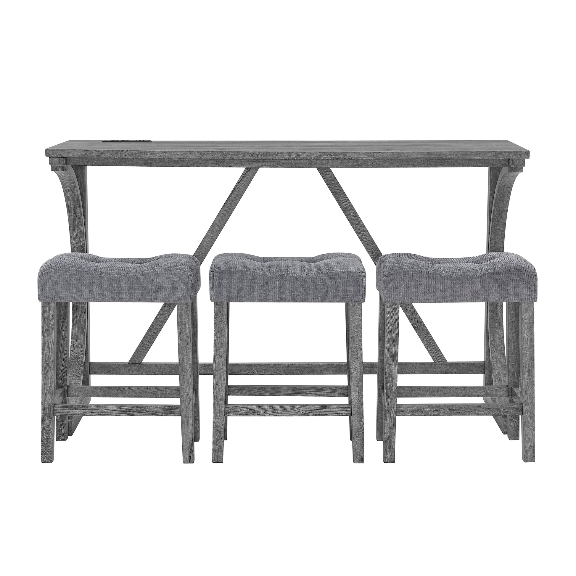 59 Inch Bar Table, Dining Table, Sofa Table with Power Outlet, 3 Upholstered Stools, 4 Piece Bar Table and Chair Set for Living Room, Dining Room, Kitchen - 1st Choice Furniture Direct