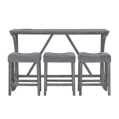 59 Inch Bar Table, Dining Table, Sofa Table with Power Outlet, 3 Upholstered Stools, 4 Piece Bar Table and Chair Set for Living Room, Dining Room, Kitchen - 1st Choice Furniture Direct