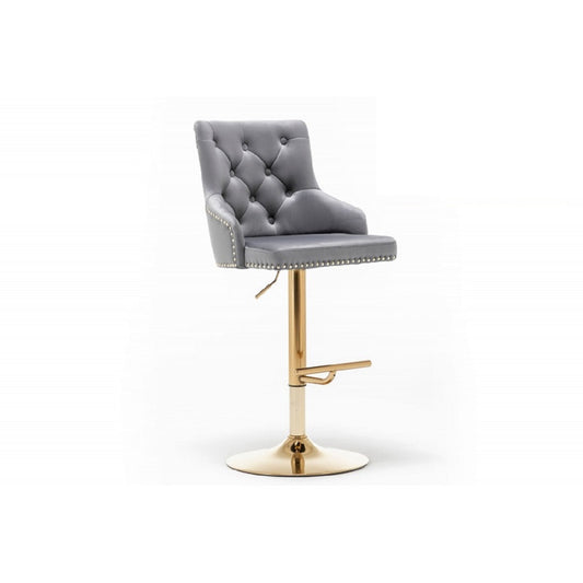 Gray Velvet Swivel Bar Stools Set of 2 – Adjustable Height Glam Dining Chairs