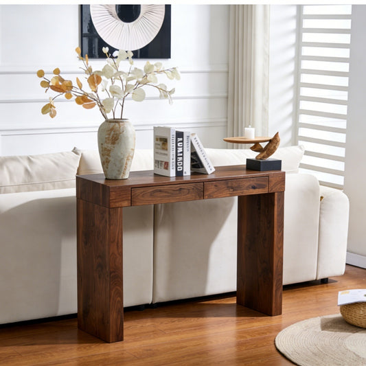 Walnut Bar Table with Storage Drawers | Modern Console Table