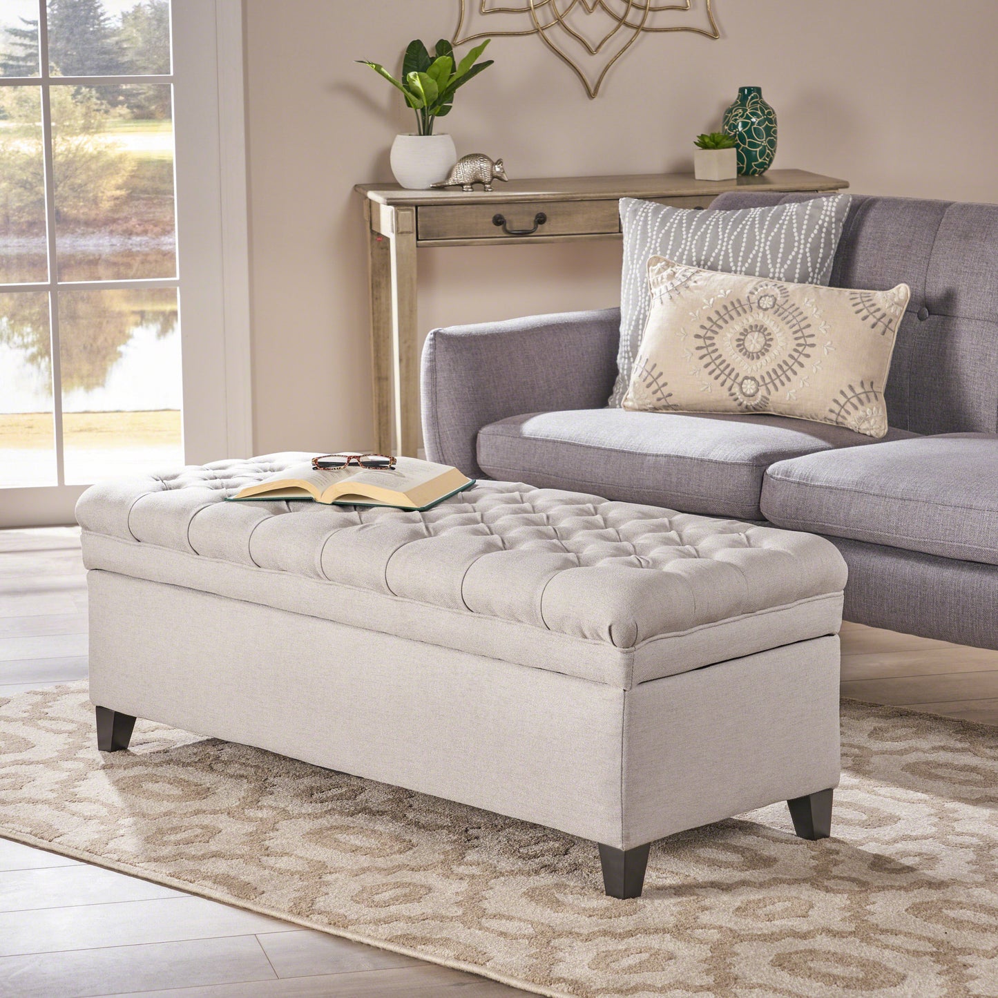 1st Choice Modern Contemporary Storage Bedroom Ottoman in Light Grey