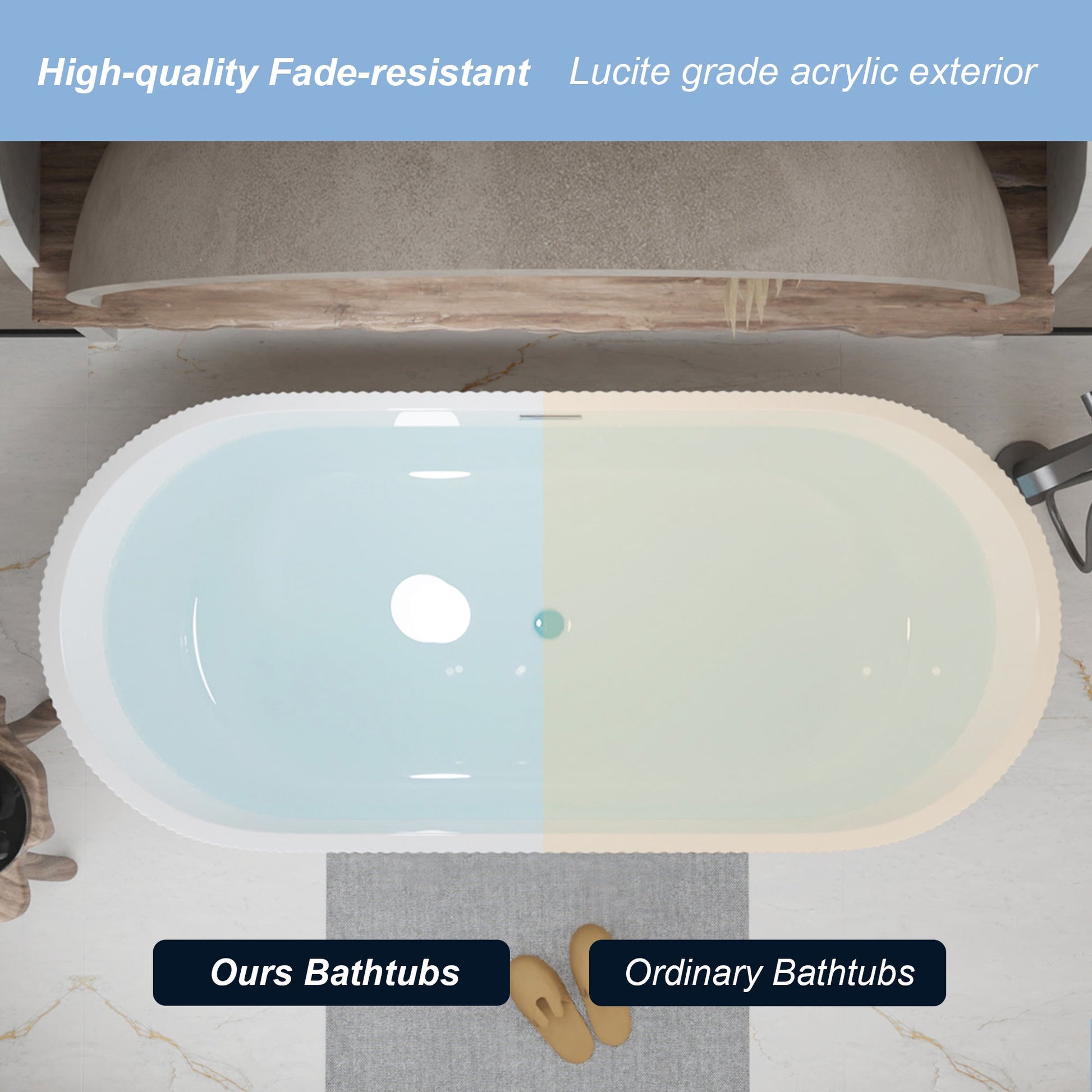 59'Linear AcrylicFreestanding Bathtub Stand Alone Soaker Tub, Glossy White Acrylic, POP - UP Chrome Drain, cUPC Certified - 1st Choice Furniture Direct