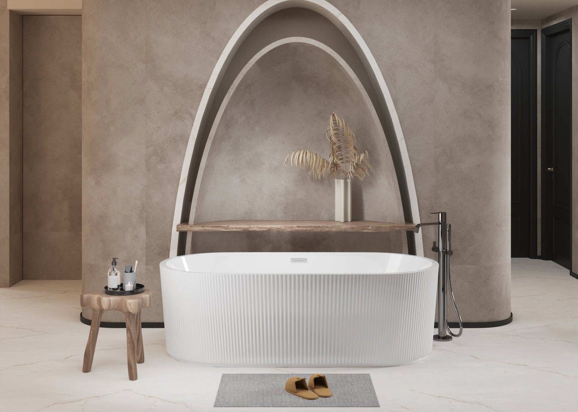 59'Linear AcrylicFreestanding Bathtub Stand Alone Soaker Tub, Glossy White Acrylic, POP - UP Chrome Drain, cUPC Certified - 1st Choice Furniture Direct