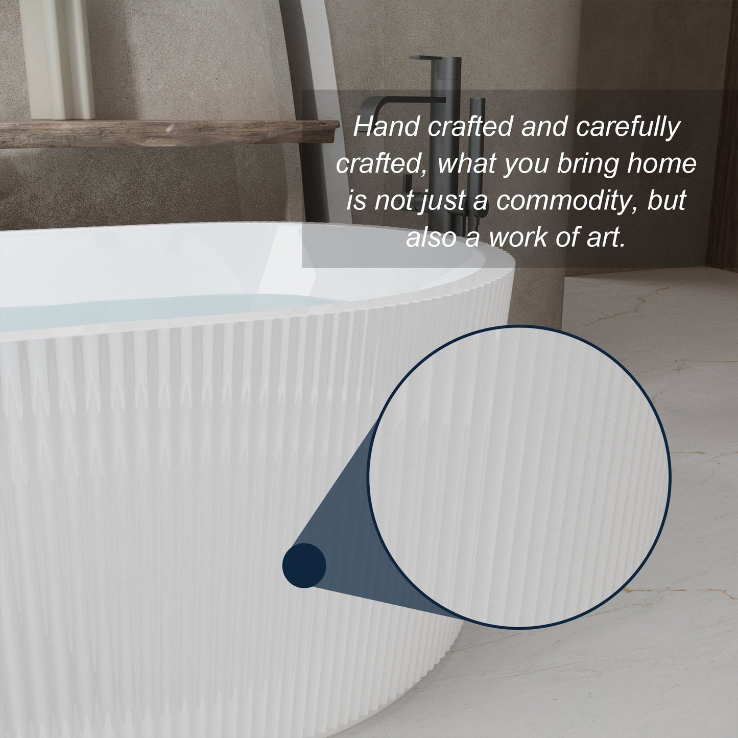 59'Linear AcrylicFreestanding Bathtub Stand Alone Soaker Tub, Glossy White Acrylic, POP - UP Chrome Drain, cUPC Certified - 1st Choice Furniture Direct