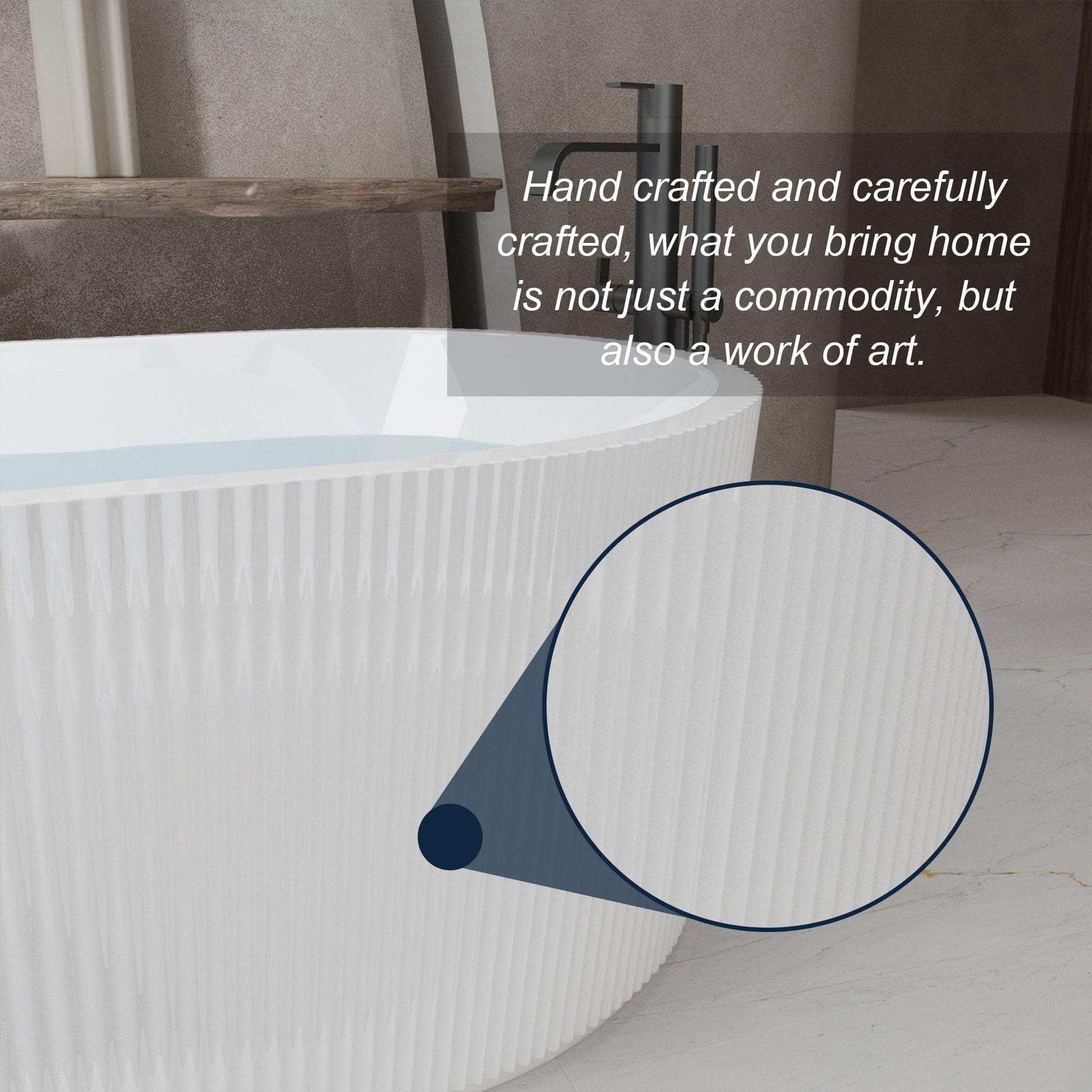 59'Linear AcrylicFreestanding Bathtub Stand Alone Soaker Tub, Glossy White Acrylic, POP - UP Chrome Drain, cUPC Certified - 1st Choice Furniture Direct