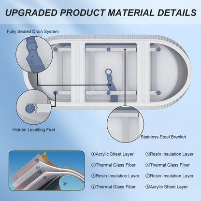 59'Linear AcrylicFreestanding Bathtub Stand Alone Soaker Tub, Glossy White Acrylic, POP - UP Chrome Drain, cUPC Certified - 1st Choice Furniture Direct