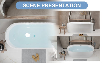 59'Linear AcrylicFreestanding Bathtub Stand Alone Soaker Tub, Glossy White Acrylic, POP - UP Chrome Drain, cUPC Certified - 1st Choice Furniture Direct