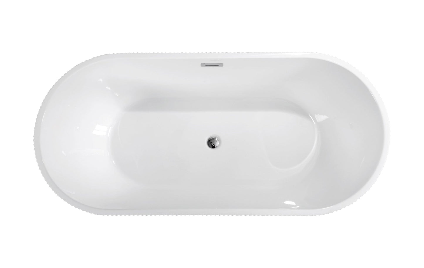 59'Linear AcrylicFreestanding Bathtub Stand Alone Soaker Tub, Glossy White Acrylic, POP - UP Chrome Drain, cUPC Certified - 1st Choice Furniture Direct