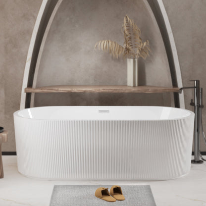 59'Linear AcrylicFreestanding Bathtub Stand Alone Soaker Tub, Glossy White Acrylic, POP - UP Chrome Drain, cUPC Certified - 1st Choice Furniture Direct
