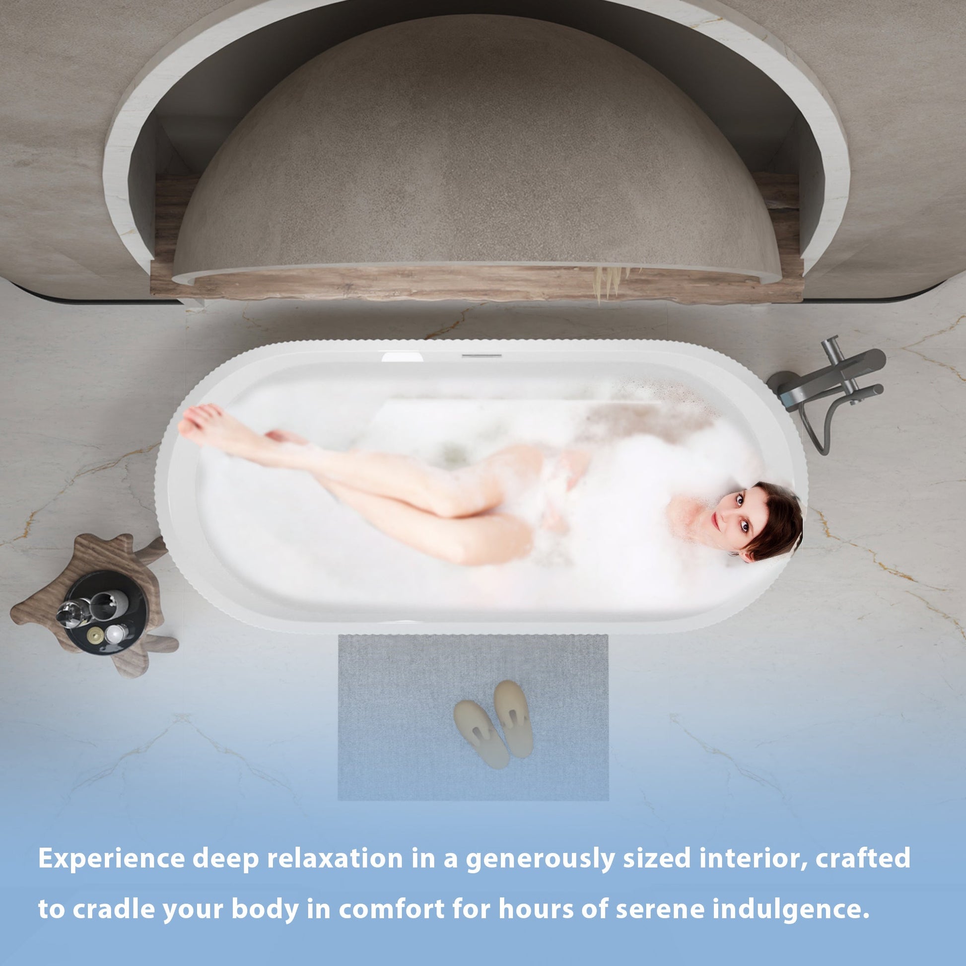 59'Linear AcrylicFreestanding Bathtub Stand Alone Soaker Tub, Glossy White Acrylic, POP - UP Chrome Drain, cUPC Certified - 1st Choice Furniture Direct