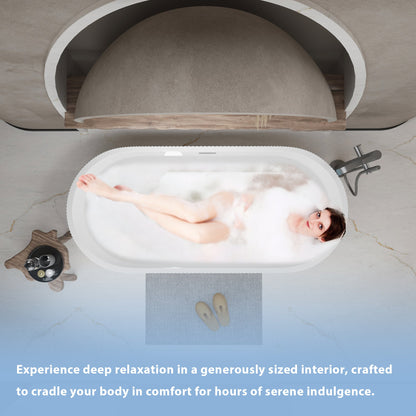 59'Linear AcrylicFreestanding Bathtub Stand Alone Soaker Tub, Glossy White Acrylic, POP - UP Chrome Drain, cUPC Certified - 1st Choice Furniture Direct